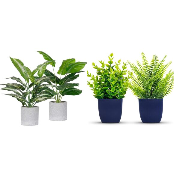 Other - 9912 Bundle of 2 Pack Artificial Potted Faux Plants and 2 Pack Plants